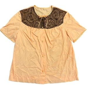 Vintage Peach Nylon Vanity Fair Pajama Shirt Size 40